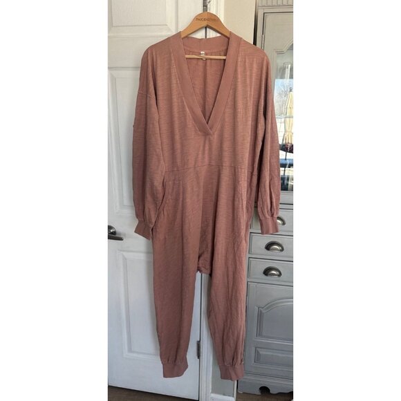 Free People LG Intimately Just Because V-Neck One Piece Jumpsuit Rosewood Pink - Picture 2 of 10